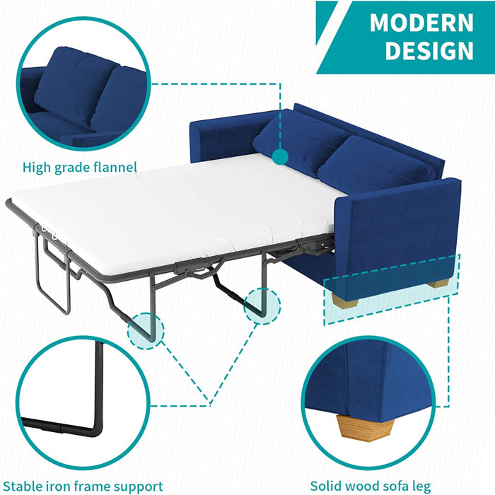 Latitude Run® Amyris 77.1" Velvet Square Arm Sleeper Sofa Bed with